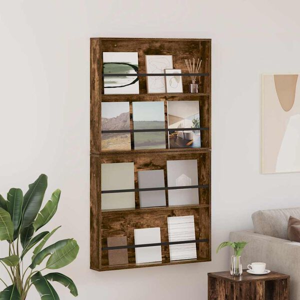 vidaXL Tidningshylla 2 pcs R&ouml;kt ek 80 x 12 x 70 cm Konstruerat tr&auml;