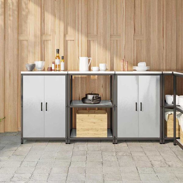 vidaXL Köksförvaringsset med hylla med lagring 3 pcs Silver Stål