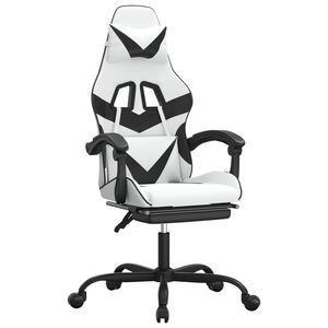 vidaXL Snurrbar gamingstol med fotst&ouml;d vit och svart konstl&auml;der