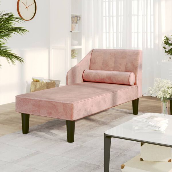 vidaXL Sch&auml;slong med bolster rosa sammet