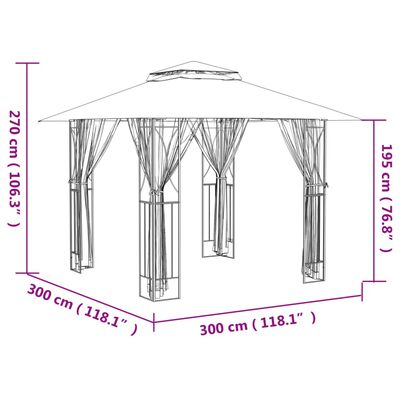 vidaXL Paviljong med sidoväggar antracit 300x300x270 cm stål