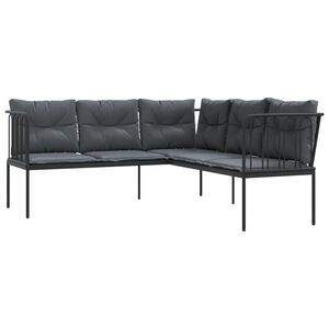 vidaXL Tr&auml;dg&aring;rdssoffa med dynor L-formad svart st&aring;l och textilen