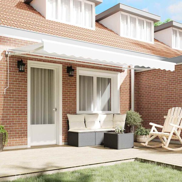 vidaXL Utf&auml;llbar markis Vit 400 x 200 cm Polyester och metall