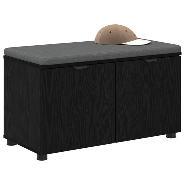 vidaXL Hallb&auml;nk med kudde med lagring Svart Ek 80 x 46 x 46 cm