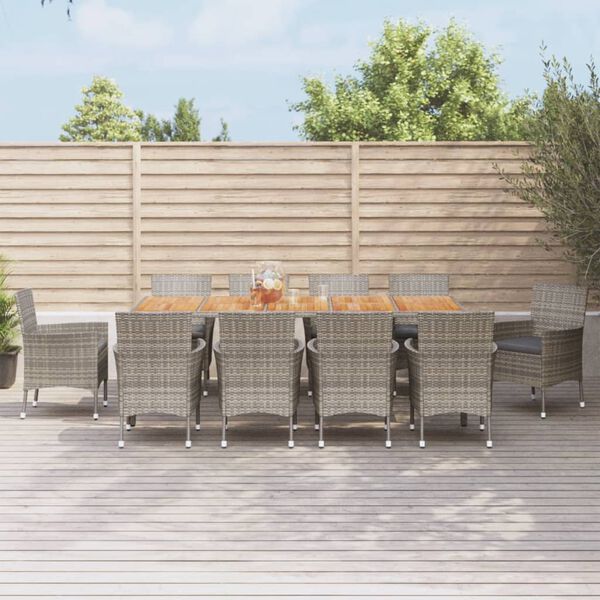 vidaXL Matgrupp f&ouml;r tr&auml;dg&aring;rden med dynor 11 delar gr&aring; konstrotting