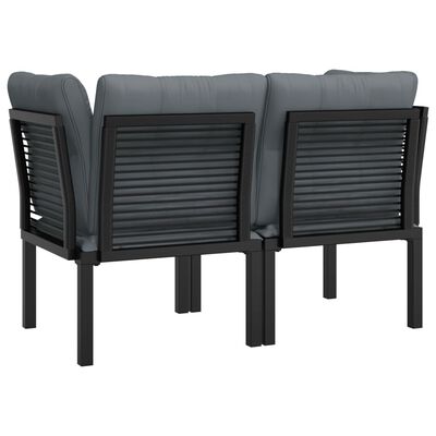 vidaXL Trädgårdsstol hörn med dynor 2 st svart&grå konstrotting