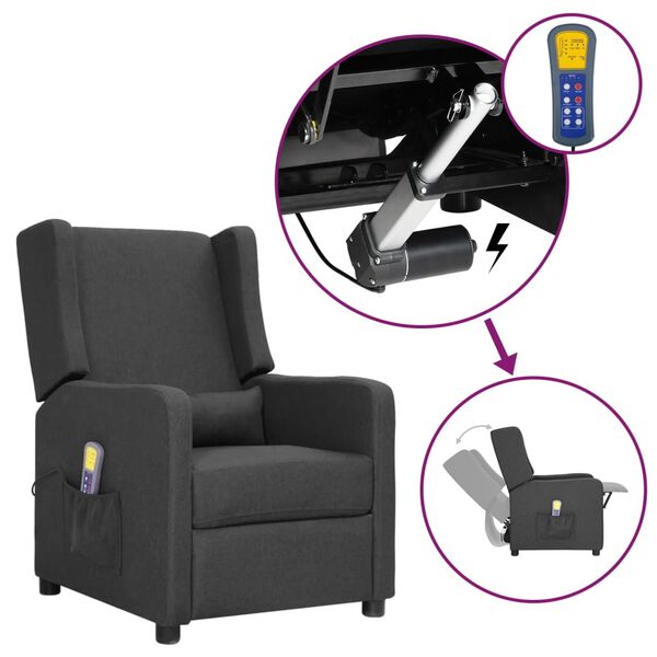 vidaXL Massagef&aring;t&ouml;lj med uppresningshj&auml;lp m&ouml;rkgr&aring; tyg