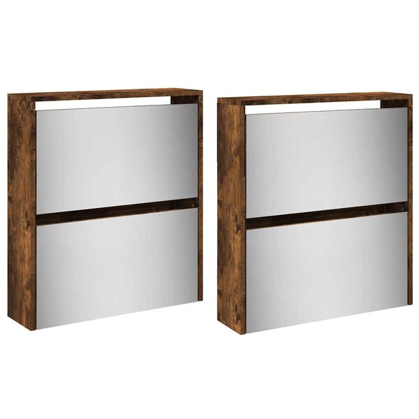 vidaXL Skosk&aring;p med spegel 4 sk&aring;p r&ouml;kf&auml;rgad ek 63x17x134 cm