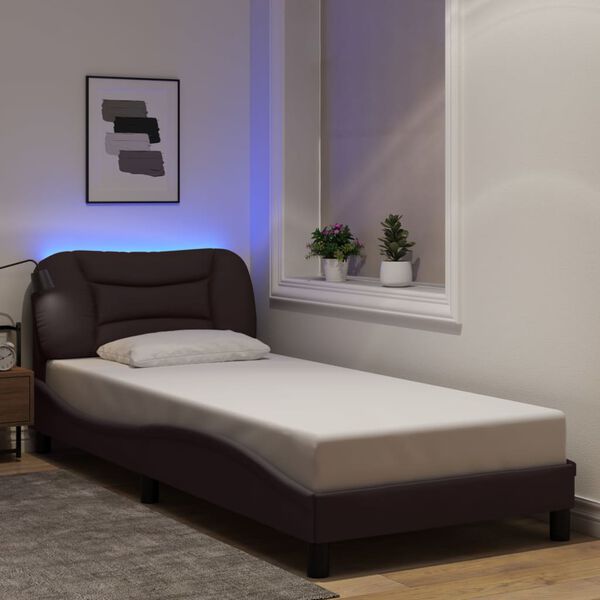 vidaXL Bed Frame with LED without Mattress "Hvar" Dark Brown 80x200 cm Fabric
