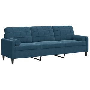 vidaXL 3-sitssoffa med prydnadskuddar bl&aring; 210 cm sammet