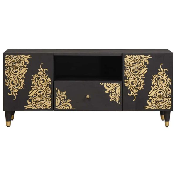 vidaXL TV-sk&aring;p med l&aring;da Svart 105 x 33 x 46 cm Massivt mangotr&auml;