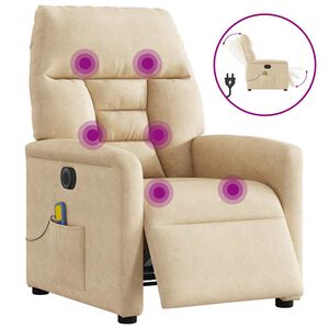 vidaXL Elektrisk massagef&aring;t&ouml;lj gr&auml;ddvit mikrofibertyg