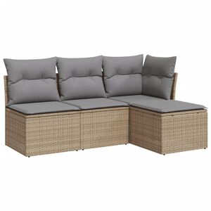 vidaXL Soffgrupp f&ouml;r tr&auml;dg&aring;rd med dynor 4 delar beige konstrotting