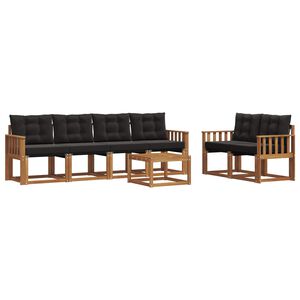 vidaXL Utomhussoffset med kudde 7 pcs Naturlig och svart