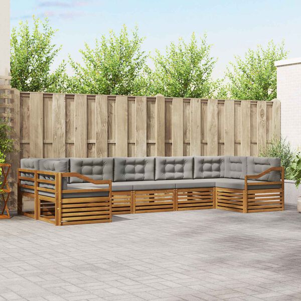 vidaXL Soffgrupper 7 pcs Naturlig och Ljus Gr&aring; Massivt Akaciatr&auml;