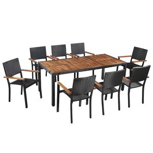 vidaXL Matgrupp f&ouml;r tr&auml;dg&aring;rden 9 delar konstrotting & akaciatr&auml; svart