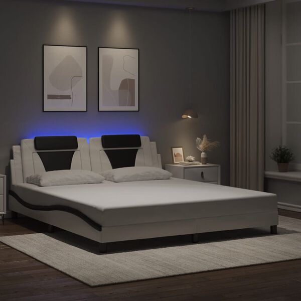 vidaXL Bed Frame "Viana" with LED without Mattress White and Black 180x200 cm