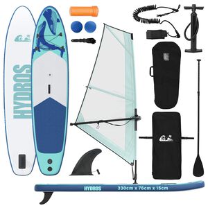 vidaXL Uppbl&aring;sbar SUP-br&auml;da med segel HYDROS 330 x 76 x 15 cm Turkos