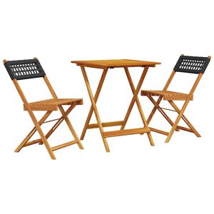 vidaXL Caf&eacute;set 3 delar svart konstrotting och massivt tr&auml;