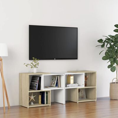 vidaXL Tv-bänk vit och sonoma-ek 104x30x52 cm konstruerat trä