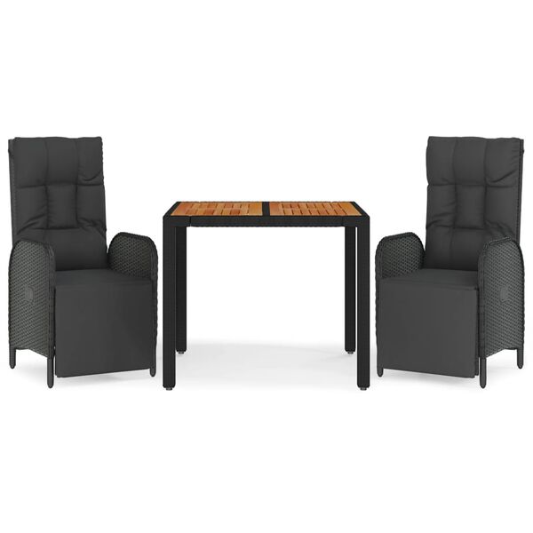 vidaXL Matgrupp f&ouml;r tr&auml;dg&aring;rden med dynor 3 delar svart konstrotting