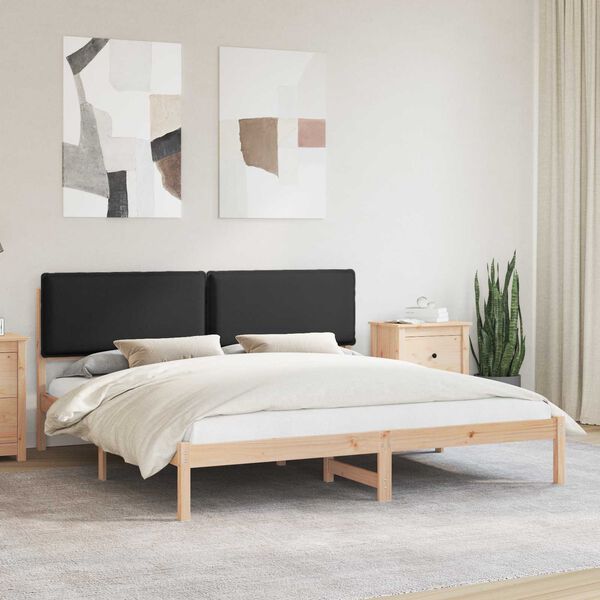 vidaXL S&auml;ngram med Kl&auml;dd Huvudgavel Svart 180 x 200 cm Massiv furu