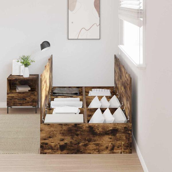 vidaXL Förvaringssängram Rökt ek 100 x 200 cm Konstruerat trä
