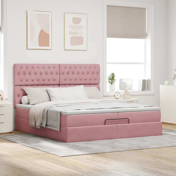 vidaXL Ottoman s&auml;ngram med madrasser rosa 200x200 cm sammet