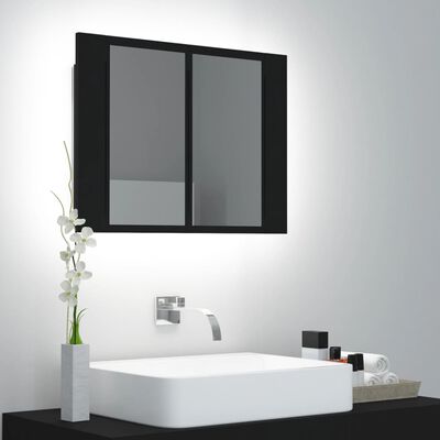 vidaXL Spegelskåp med LED svart 60x12x45 cm akryl