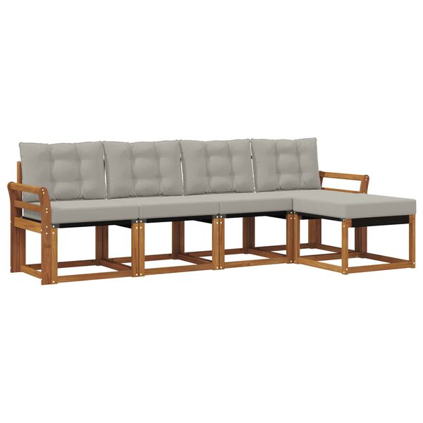 vidaXL Utomhussoffset med kudde 5 pcs Naturlig och Ljus Gr&aring;