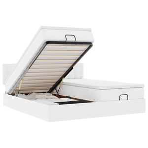 vidaXL Ottoman s&auml;ngram med madrasser vit 200x200 cm konstl&auml;der