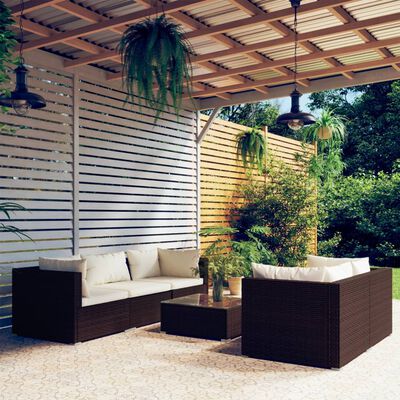 vidaXL Loungegrupp för trädgården med dynor 6 delar konstrotting brun