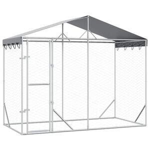 vidaXL Hundg&aring;rd med tak silver 3x1,5x2,5 m galvaniserat st&aring;l