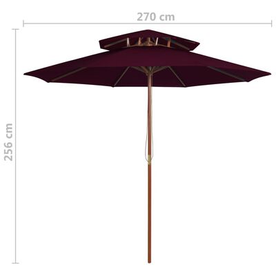 vidaXL Parasoll med två nivåer trästång vinröd 270 cm