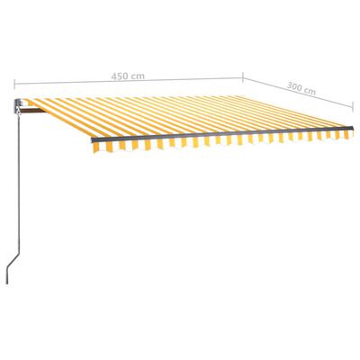 vidaXL Automatisk markis med vindsensor & LED 450x300 cm gul/vit