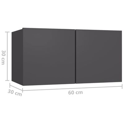 vidaXL Hängande TV-skåp 2 st grå 60x30x30 cm