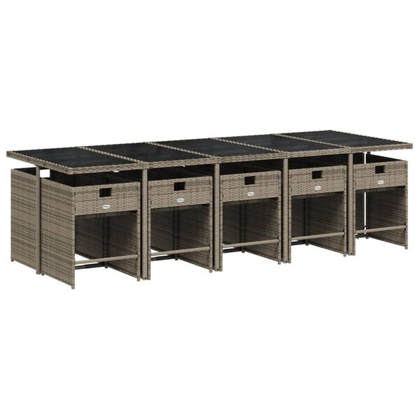 vidaXL Matgrupp f&ouml;r tr&auml;dg&aring;rden med dynor 11 delar gr&aring; konstrotting