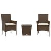 vidaXL Bistrogrupp med dynor 3 delar brun konstrotting och glas