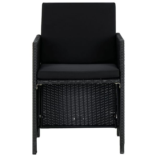 vidaXL Matgrupp för trädgården med dynor 9 delar konstrotting svart