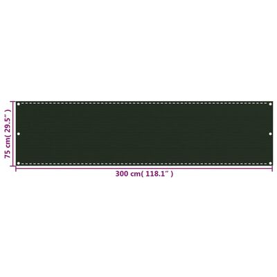 vidaXL Balkongskärm mörkgrön 75x300 cm HDPE