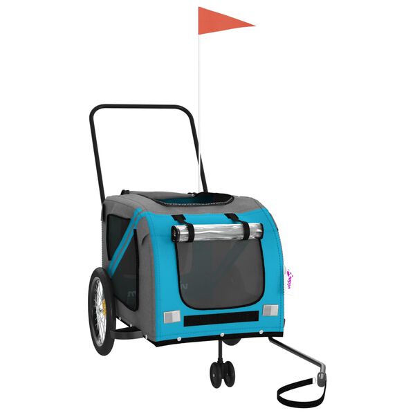 vidaXL Cykelvagn f&ouml;r djur bl&aring; och gr&aring; oxfordtyg och j&auml;rn