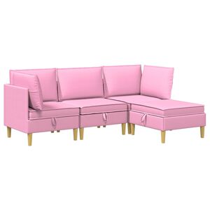 vidaXL Modulsoffor med f&ouml;rvaring 4 st Rosa Tyg