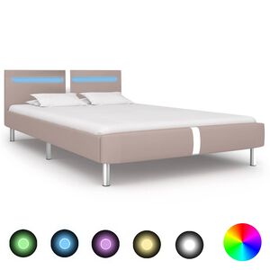vidaXL S&auml;ngram med LED utan madrass Cappuccino 135x190 cm
