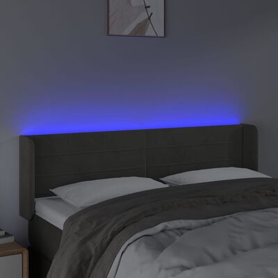 vidaXL Sänggavel LED mörkgrå 147x16x78/88 cm sammet