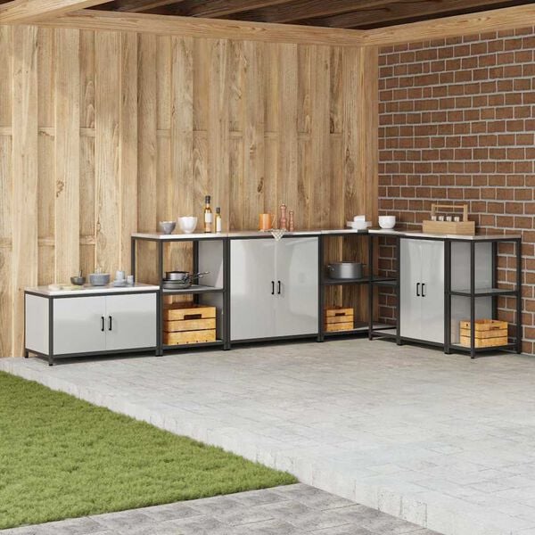 vidaXL K&ouml;ksf&ouml;rvaring med hylla med lagring Silver 60 x 50 x 92 cm St&aring;l