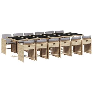 vidaXL Matgrupp f&ouml;r tr&auml;dg&aring;rden med dynor 13delar mixbeige konstrotting