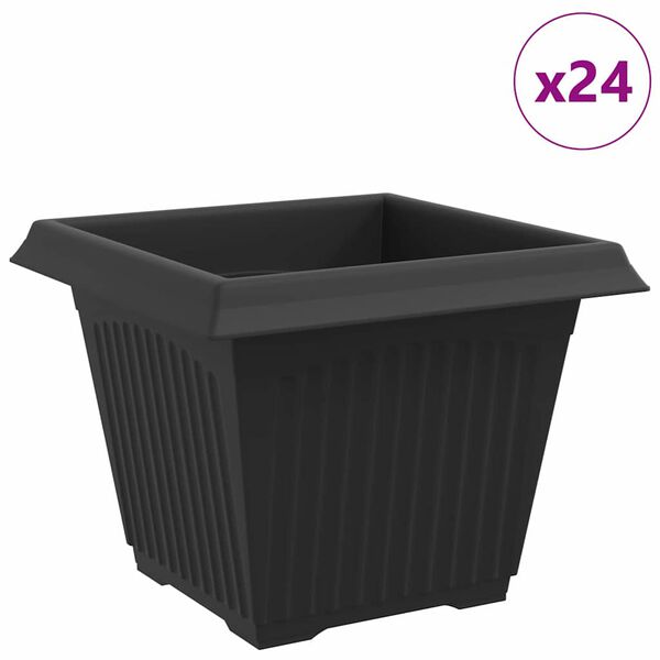vidaXL Kvadratisk Blomkruka 24 pcs Svart 28,5 x 28,5 x 22 cm Plast