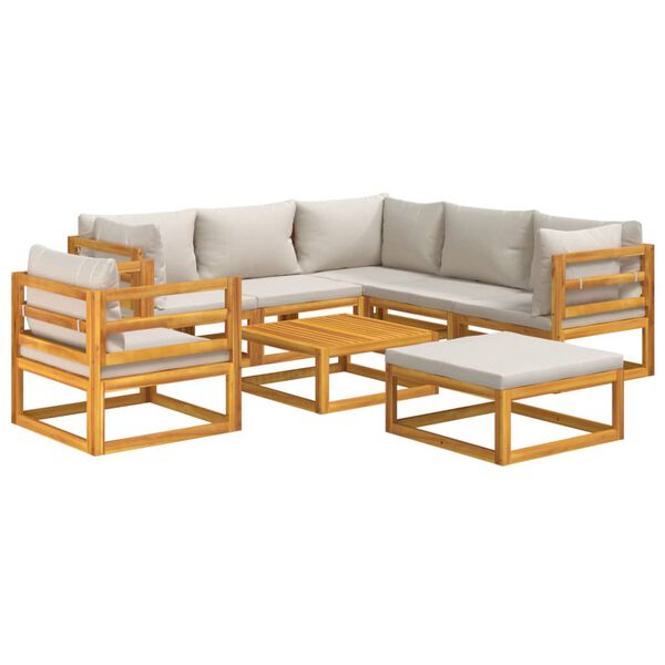 vidaXL Loungegrupp 8 delar ljusgråa dynor massivt trä