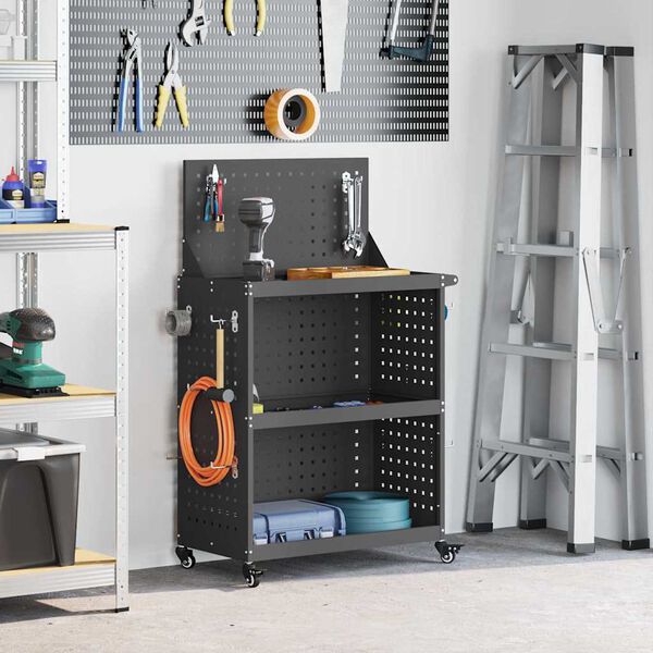 vidaXL Verktygsvagn med hylla Svart 65 x 35 x 111 cm Kallvalsad stål