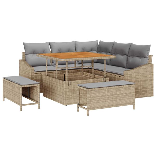vidaXL Tr&auml;dg&aring;rdsoffset med kudde 8 pcs Beige Poly rattan